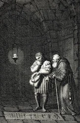 IV. Károly császár (1346-1378) a szászországi Widukind (vagy szász Wittekind) sírjára gyűjtött egy engri németországi 1377-ben (IV. Károly, Szent-római császár Widukind (Widuking vagy Wittekind) sírjában Engerben, Németország) Metszet szerző: Johann Michae