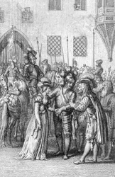 VII. Henrik Luxemburgi császár (1275-1313) találkozik leendő feleségével, Brabanti Margittal (1276-1311), I. János brabanti herceg és Dampierre-i Margarita lányával (VII. Henrik római császár találkozik feleségével, Brabanti Margittal, János, hercege