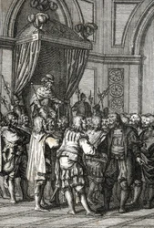 I. Vilmos (vagy II. Vilmos holland gróf) (1227-1256) ábrázolása 1255-ben (II. Holland Willem gróf kiváltságokat ad) Johann Michael Mettenleiter (1765-1853) metszete 1800 Magángyűjtemény
