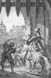 VII. Luxemburgi Henrik (1275-1313) lépett Rómába 1312-ben (VII. Henrik, a római római császár, amikor belépett Rómába, hogy császárrá koronázzák 1312-ben) Johann Michael Mettenleiter metsze (1765-1853) Magángyűjtemény 1800