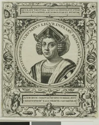 Kolumbusz Kristóf, címlapkép Theodor de Bry Amerika című művének 5. kötetéből.