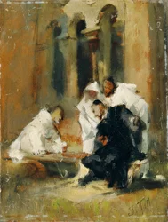A kolostor udvarán (három domonkos)