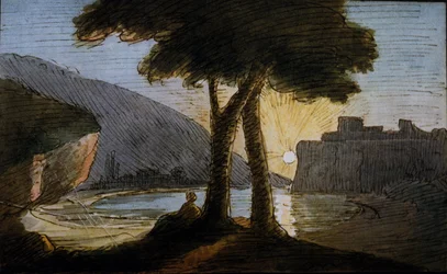 Naplemente a római romokon. Johann Wolfgang Von Goethe (1749-1832) akvarellje. század eleje