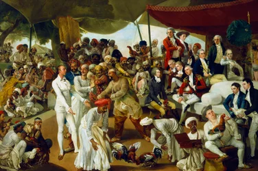 Mordaunt ezredes kakasviadalt néz az indiai Lucknowban, 1790