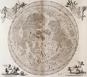 Az első részletes Holdtérképet 1647-ben készítette Johann Hevelius, a nyomat Johann Hevelius (1611-1687) Selenographia sive Lunae descriptio, Gdansk égi atlaszából