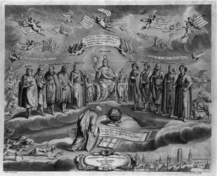 A híres csillagászok. Közülük balról jobbra: Walterus (?) , Tycho Brahe (Tyge Ottesen Brahe), más néven Le noble Danish vagy L