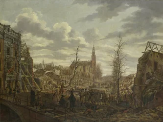 A Rapenburg, Leiden, három nappal a porhajó 1807. január 12-i felrobbanása után