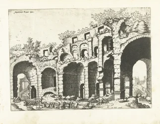 Kilátás egy amfiteátrumra, valószínűleg a Colosseumra Római romok, 1561 (sorozat címe)