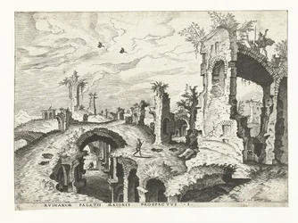 Kilátás a romokra a Palatinus-dombon Rómában Római romok, 1561 (sorozat címe)