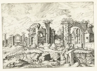 Negyedik kilátás a Palatinus-hegy romjaira Római romok, 1561 (sorozat címe)