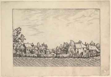 Farmok, felszántott mező az előtérben parasztházból és mezőgazdasági kávézóból..., kb. 1559-61.