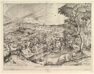 A belga vagon Plaustrum Belgicum a Nagy tájakból, kb. 1555-56.