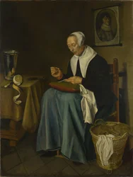 Egy öregasszony ülő varrás, 1655