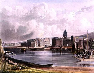 Elbeuf, a "Szajna-parti kilátások"-ból, Daniel Havell (1785-1826) metszete, kiadta R. Ackermann (1764-1834) 1821 (színes litográfia).