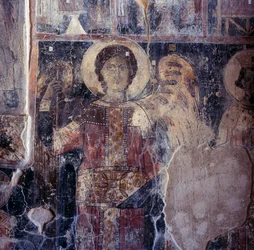 Angyal, freskó Agios Nikolaos bizánci templomában, Maza, Kréta, Görögország