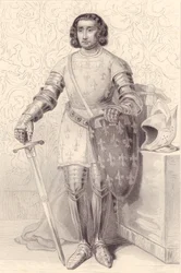 Artois Fülöp, Eu grófjának (1358-1397) portréja, metszet, 20x13 cm, a Galerie Historique de Versailles, Histoire de France, Charles Gavard Kiadó, Párizs, 1840 körül