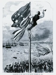 A britek feladják New Yorkot, amikor felvonják az amerikai zászlót, november 25-én