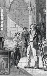 A Dauphin Louis Charles és gondozója, Antoine Simon a templomi börtönben, Philippoteaux és Girardet metszete, francia forradalom, Franciaország