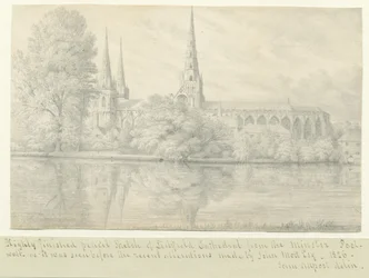 Lichfield katedrális – délnyugati nézet: ceruzarajz