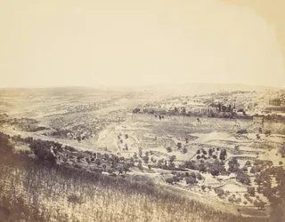 Gecsemáné kertje és kilátás Jeruzsálemre, 1860-as évek.