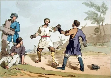 Boksz, a művész által metszett, 1804-ben megjelent (színes litó)