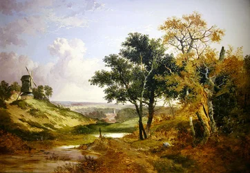 Táj szélmalommal (olaj, vászon)