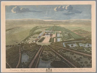 Gezicht op Dunham Massey Cheshire-ben Dunham Massey, a jobboldal székhelye: ble, Warrington grófja Cheshire-ben (cím a tárgyon)