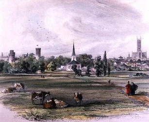 Warwick, a St Nicholas Meadow-ról (színes ceruza papíron)