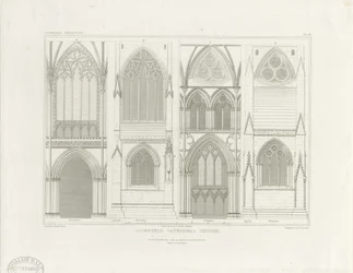 Lichfield katedrális belseje – Hajó és kórus: metszet, nd [c 1819] (nyomtatás)