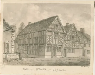 Abbots Bromley Old Houses: szépia rajz, 1839