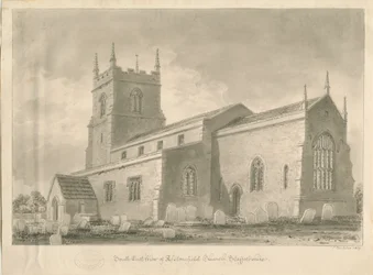 Alstonfield templom: szépia rajz, 1839