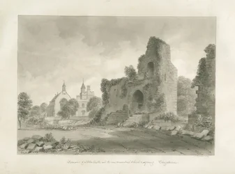 Alton kastély és az "Új zárdaiskola": szépia rajz, 1847