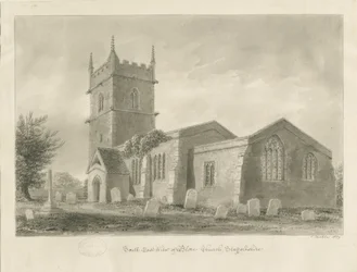 Blore templom: szépia rajz, 1839