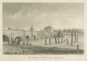 Burton-upon-Trent híd és város: szépia rajz, 1839