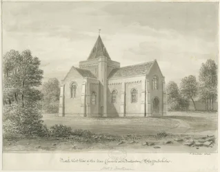 Butterton – Szent Tamás" templom: szépia rajz, 1844