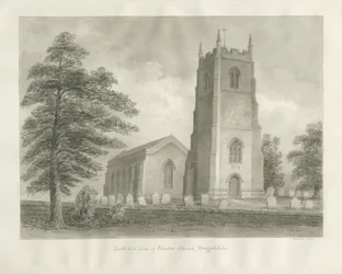 Ellastone templom: szépia rajz, 1847