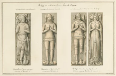 Essex - Earls Colne templom - Effigies: szépia rajz, 1824