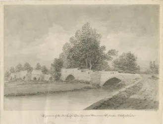 Handsacre - Old High Bridge: szépia rajz, 1839