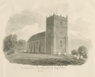 High Offley templom: szépia rajz, 1843