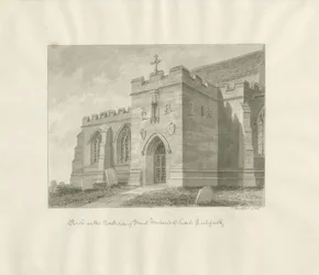 Lichfield - A Szent Mihály-templom északi tornáca: szépia rajz