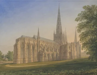 Lichfield katedrális – északkeleti nézet: vízfestmény, nd [1770-1851]