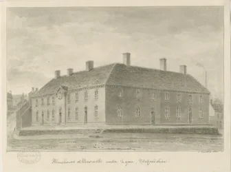 Newcastle-under-Lyme – Almshouses: szépia rajz, 1840