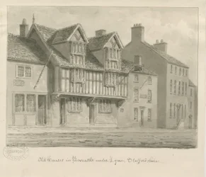 Newcastle-under-Lyme – Régi házak: szépia rajz, 1840