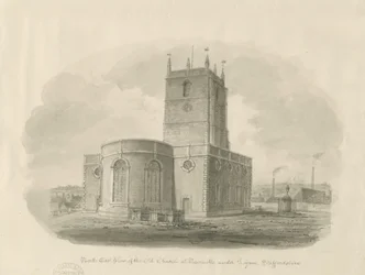 Newcastle-under-Lyme – „St. Giles apát (Old Church): szépia mosás rajz