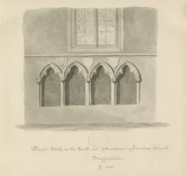 Norbury templom – Papok” standjai: szépia mosás rajz, 1843