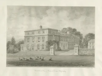 Okeover Hall: szépia mosás rajz, 1847