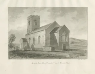 Onecote templom: szépia mosás rajz, 1847