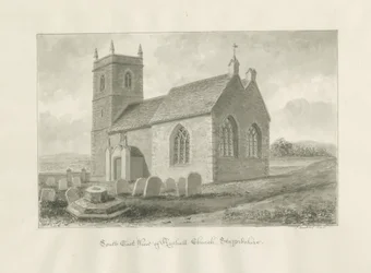 Rushall templom: szépia rajz, 1845