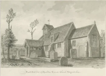 Rushton Spencer Church: szépia mosás rajza, 1844