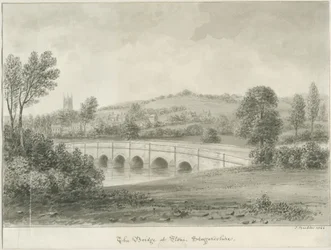 Kő – híd a Trent folyón: szépiamosás rajz, 1844